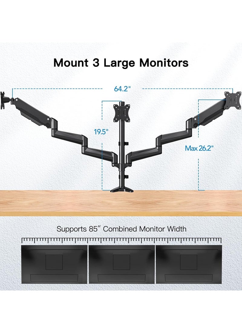 Triple Monitor Mount for 17"-32" Screens - Height Adjustable Arm, Supports 8 kg per Arm  - Image 3