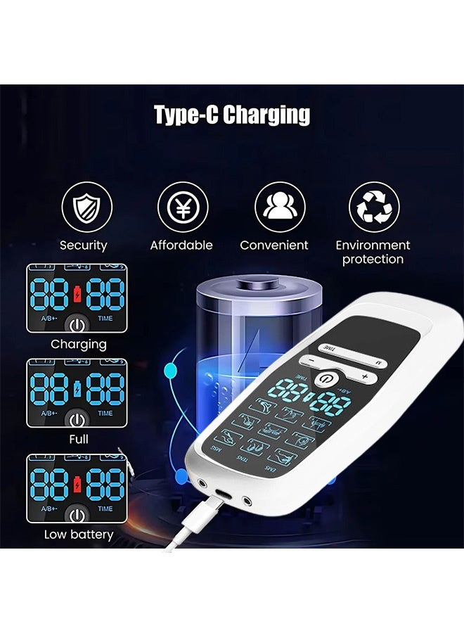 هاهاهاي جهاز تحفيز العضلات TENS و EMS المطور - جهاز علاج طبيعي منزلي بالنبضات الكهربائية قابل للشحن - مدلك الكتروني بـ 9 أوضاع و30 مستوى شدة لتخفيف آلام الظهر والرقبة واستشفاء العضلات (قناة مزدوجة) - Image 5