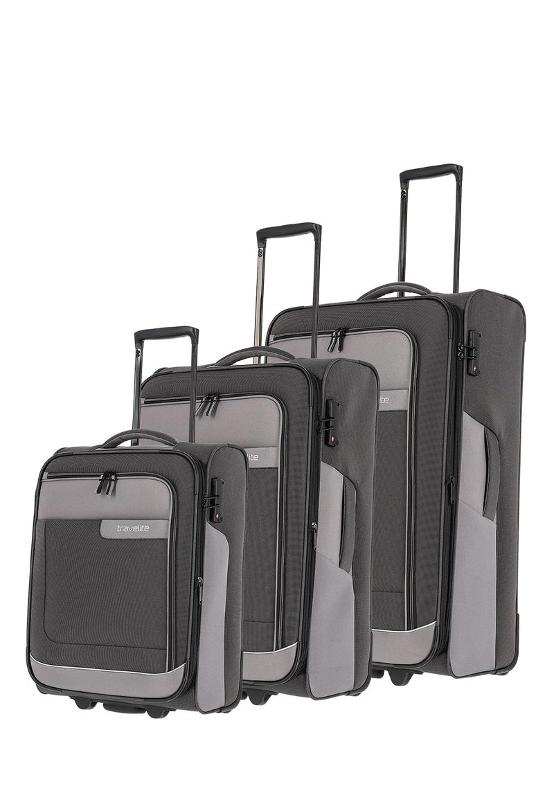 travelite Travelite Suitcase Set 3-Piece Soft Shell Sizes S-M-L, Sustainable, VIIA, 2 Wheels, Soft Shell Suitcase Set Made of Recycled Material, TSA Lock  - Image 1