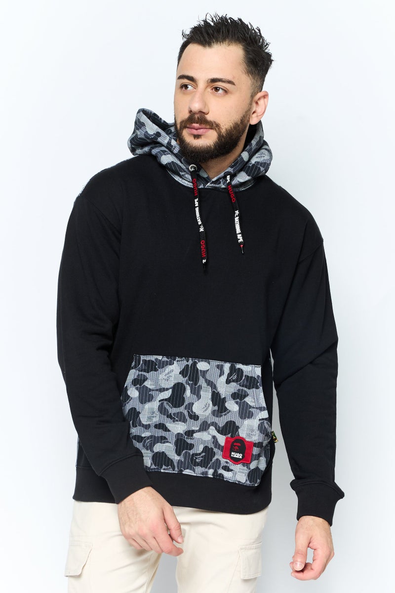 HUGO by Hugo Boss Hugo x Mr Bathing Ape Men Brand Logo Long Sleeves Hooded Sweatshirt, Black  - Image 1