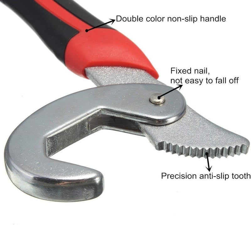 2 pcs Multifunctional Wrench Set Pipe Wrench Portable adjustableStainless Steel Socket Universal Fit for All Shapes Sizes Ergonomic Grip Hand Tools NutsBolts Wrench Spanner Set Red Black - Image 2