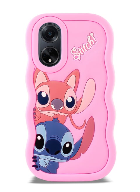 Lilo and Stitch Cartoon 3D Wavy Soft Silicone Phone Case for Oppo A98 5G (Pink)