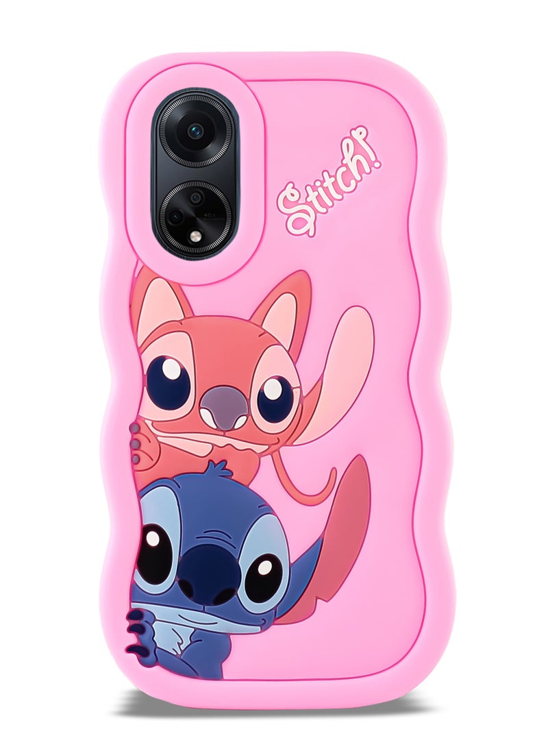 Lilo and Stitch Cartoon 3D Wavy Soft Silicone Phone Case for Oppo A98 5G (Pink)