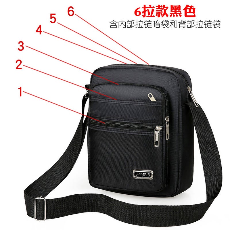 Nylon cloth vertical  Mens bag cross-body shoulder multi-layer mens satchel casual fashion Mens backpack wholesale foreign trade6 Zipper Black 6 Zipper Black