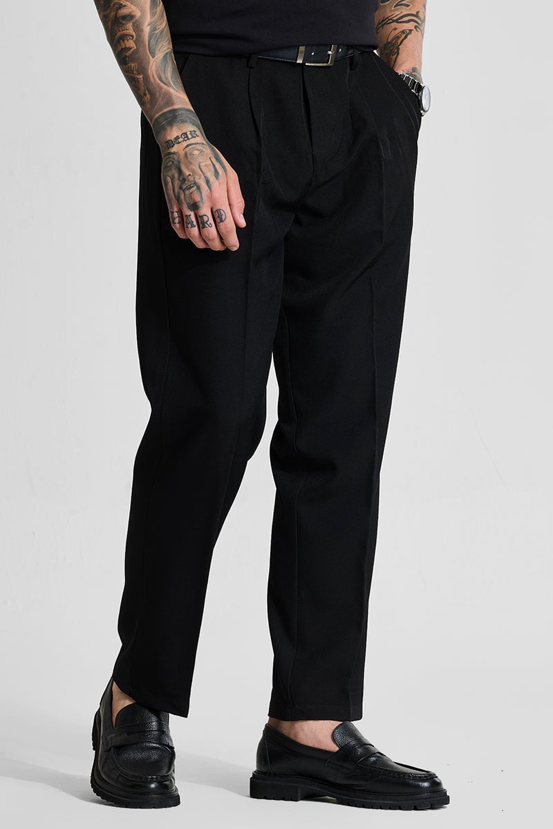 SNITCH Black Solid Regular Fit Trousers - Image 4