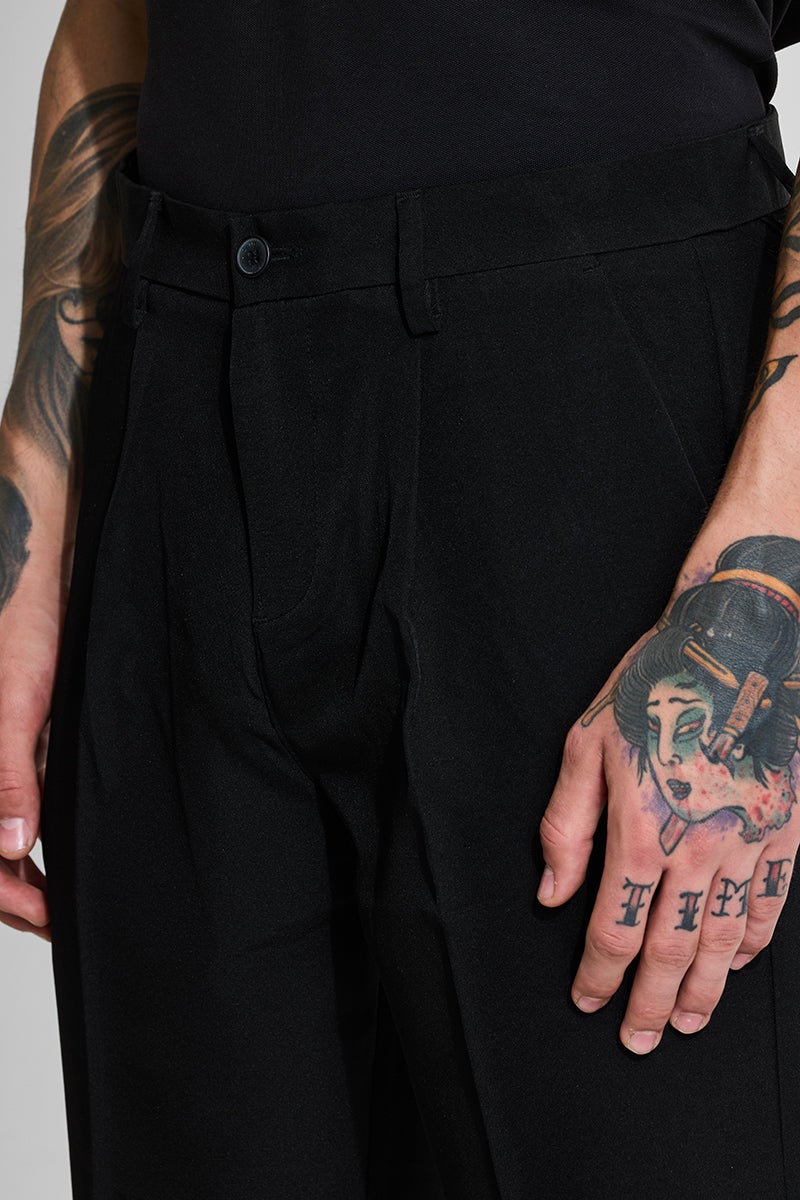 SNITCH Black Solid Regular Fit Trousers - Image 3