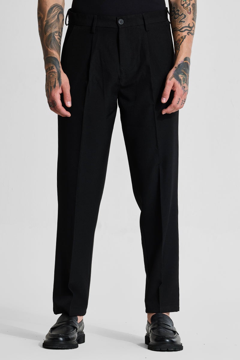SNITCH Black Solid Regular Fit Trousers - Image 1