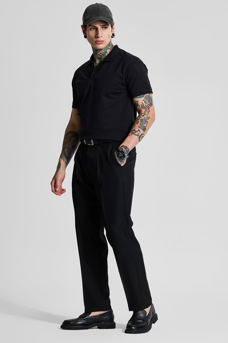 SNITCH Black Solid Regular Fit Trousers - Image 5