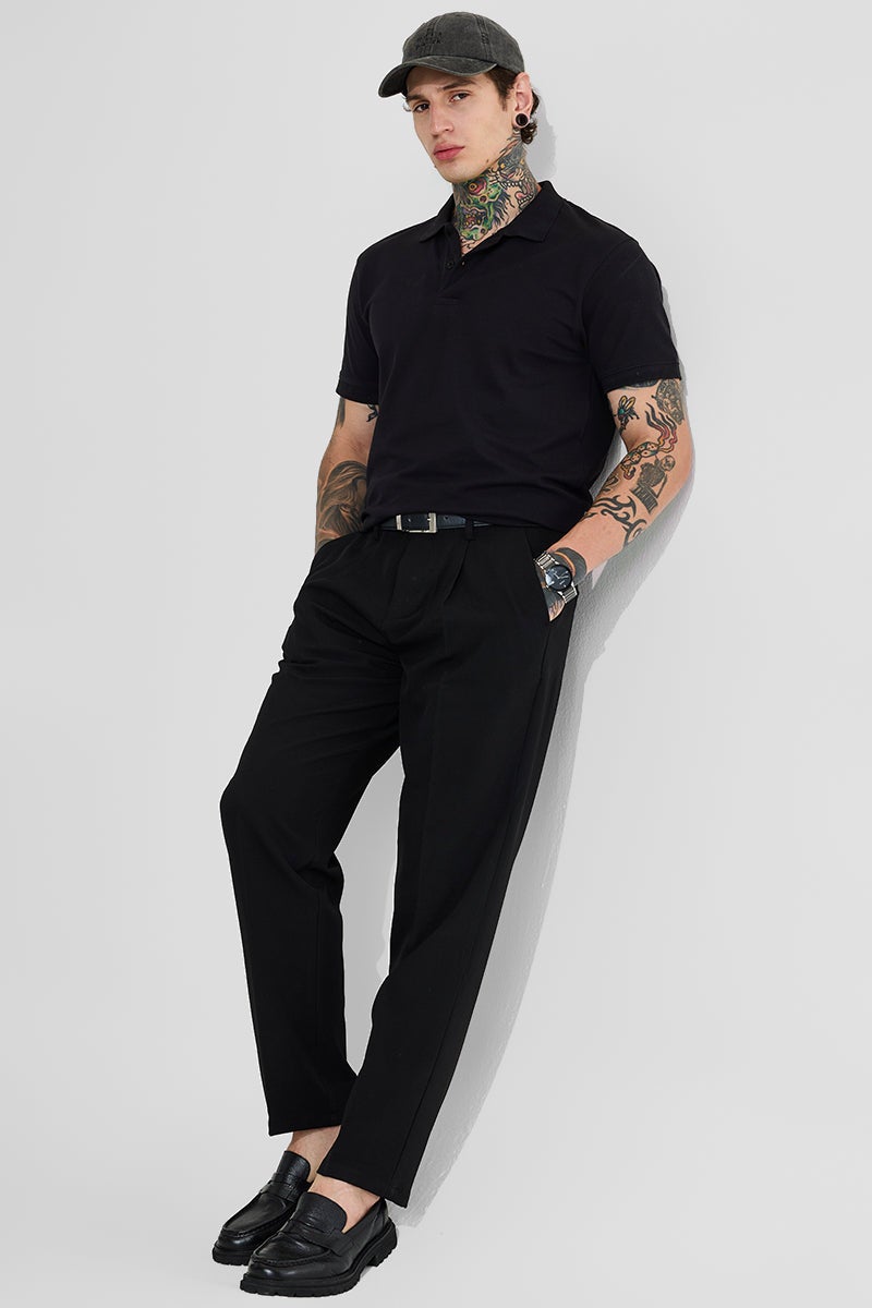 SNITCH Black Solid Regular Fit Trousers - Image 2