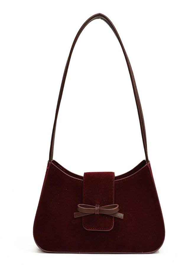 YFGBCX Suede Handbag for Women Suede Hobo Bag Y2k Shoulder Bag for Women Brown Bow Purse - Image 1