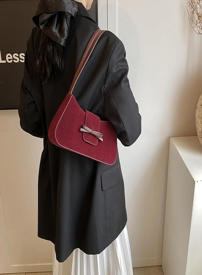 YFGBCX Suede Handbag for Women Suede Hobo Bag Y2k Shoulder Bag for Women Brown Bow Purse - Image 3