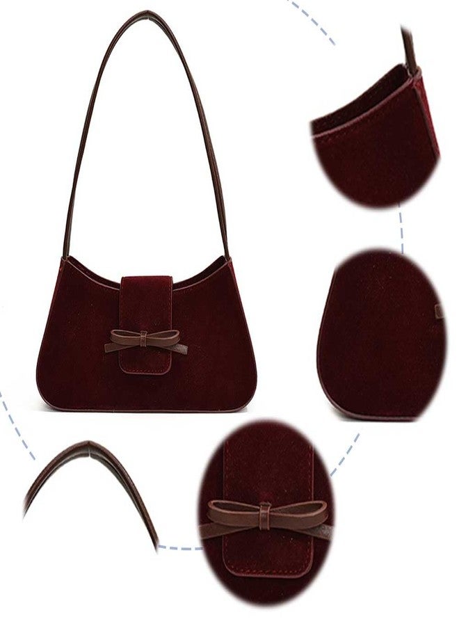 YFGBCX Suede Handbag for Women Suede Hobo Bag Y2k Shoulder Bag for Women Brown Bow Purse - Image 5