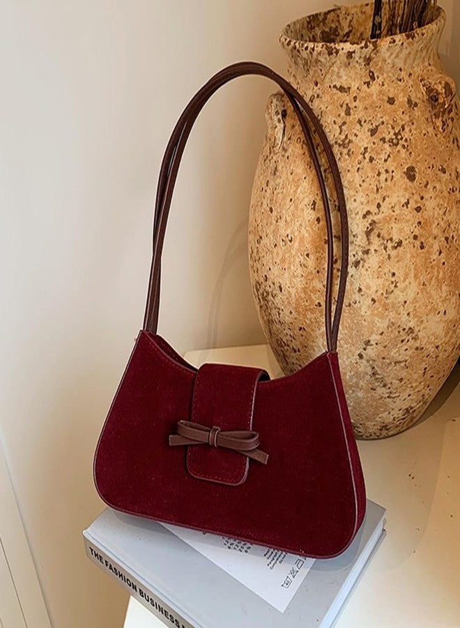 YFGBCX Suede Handbag for Women Suede Hobo Bag Y2k Shoulder Bag for Women Brown Bow Purse - Image 4