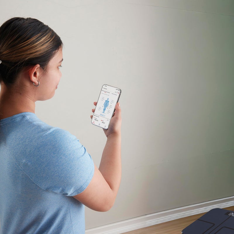 Taylor Smart Total Body Composition Scale with Precision Hub App, Retractable Handle, 11.8" x 11.8" Glass Platform, Vanishing 0.9" LED Display, 440 lb Capacity, 8 Contact Points, Black - Image 3