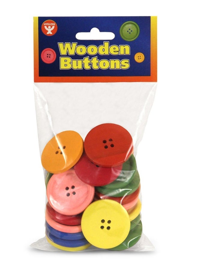 Hygloss Products Wood Buttons Bright Colored Craft Wooden Buttons With 4 Holes 40mm 25 Pack - Image 2
