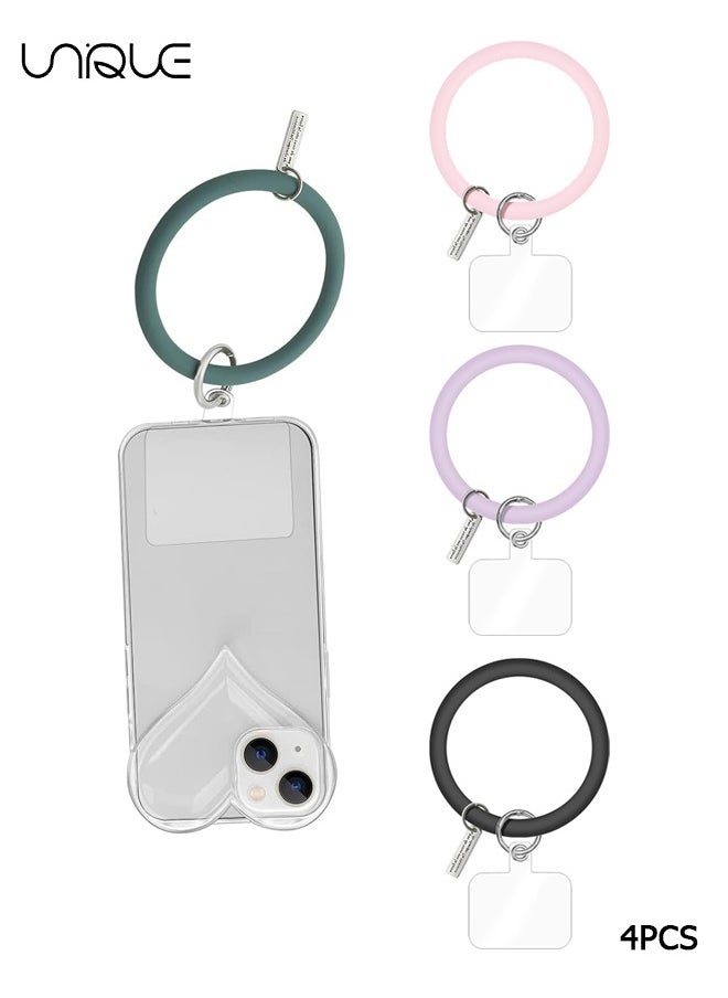 Unique Round Loop Phone Lanyard with Keychain Holder，Multi-Functional and Comfortable Smartphone Wristband，Perfect for Outdoor Activities，Compatible with Most Smartphones，4-Pack Back Patch Included  - Image 1