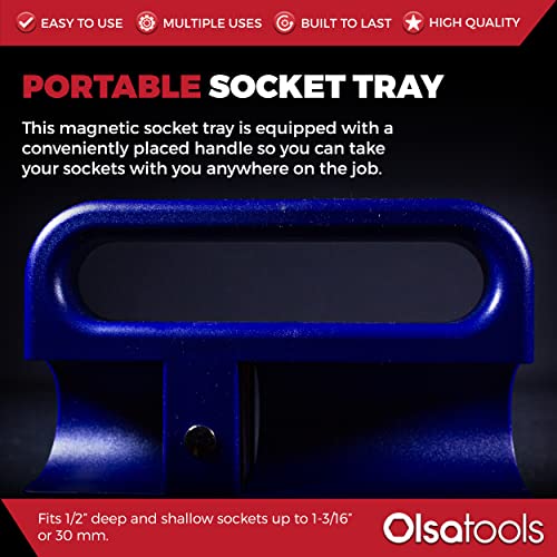 Olsa Tools Magnetic Portable Socket Organizer Tray - 1/2-Inch Drive - Blue Holder for Deep & Shallow Sockets - Fits up to 1-3/16" SAE or 30mm Metric - Quality Product for Professionals - Part 1080 - Image 2