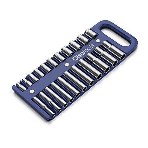 Olsa Tools Magnetic Portable Socket Organizer Tray - 1/2-Inch Drive - Blue Holder for Deep & Shallow Sockets - Fits up to 1-3/16" SAE or 30mm Metric - Quality Product for Professionals - Part 1080 - Image 1