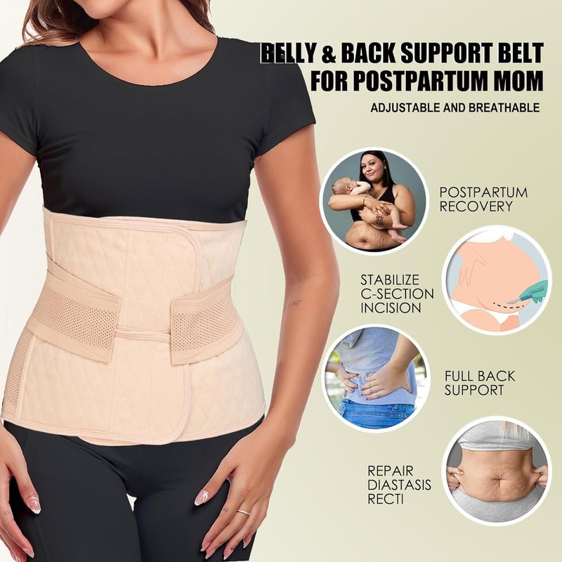MAMODY Postpartum Belly Band â€“ Postpartum Belly Wrap, Abdominal Binder Post Surgery C-section Recovery Support Belt After Birth Brace, Slimming Girdles (Classic Beige, S/M) - Image 3