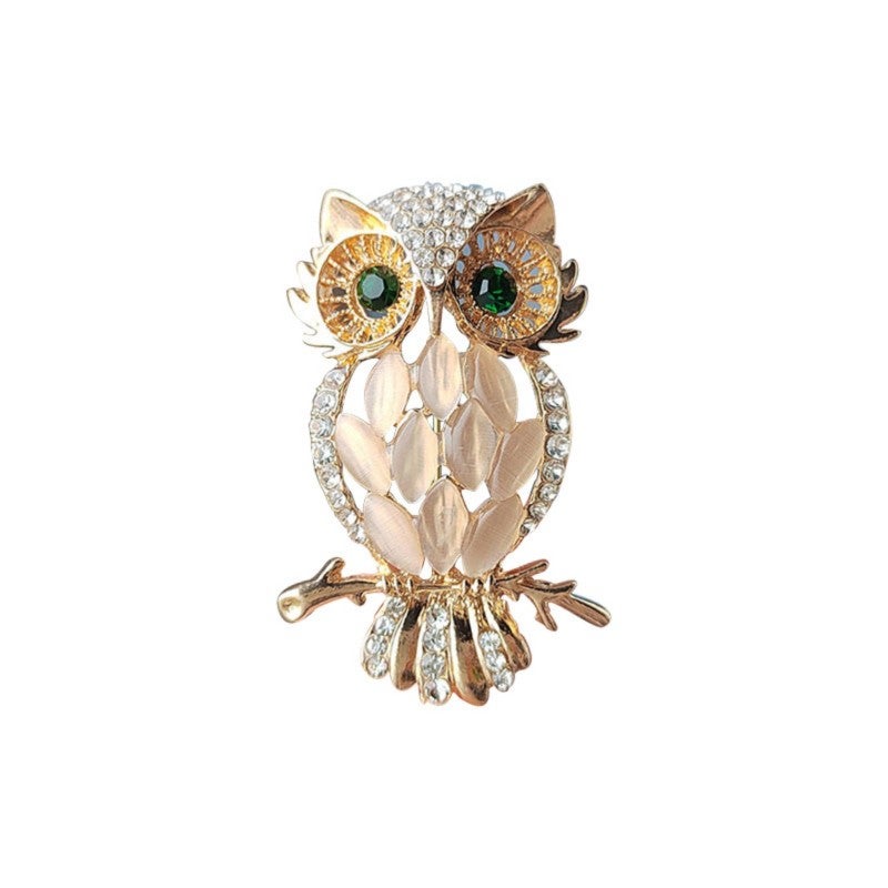 Owl Brooch 5.7*3.5 Cm: Dual-Tone Design With Captivating Cat Eye Stone - Whimsical & Sophisticated Charm Fashion Accessory for Owl Lovers, Fashion Enthusiasts, Jacket, Scarf, Bag Adornment - Image 1