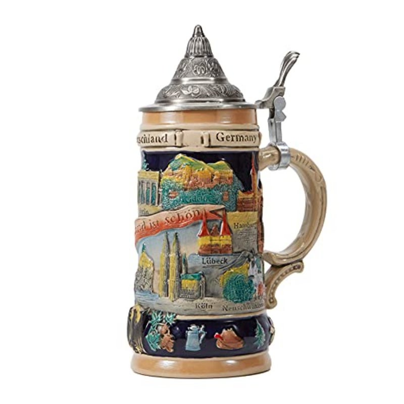 HomeBerry German Beer Stein With Lid 0.6L Ceramic Mug Krug 20.5oz - Image 1