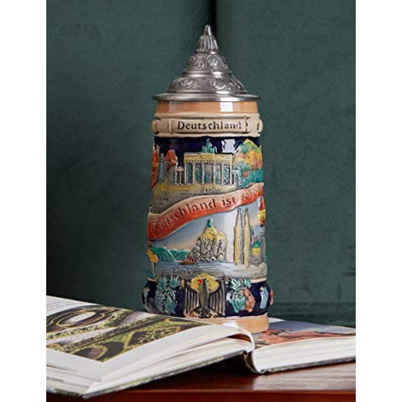 HomeBerry German Beer Stein With Lid 0.6L Ceramic Mug Krug 20.5oz - Image 4