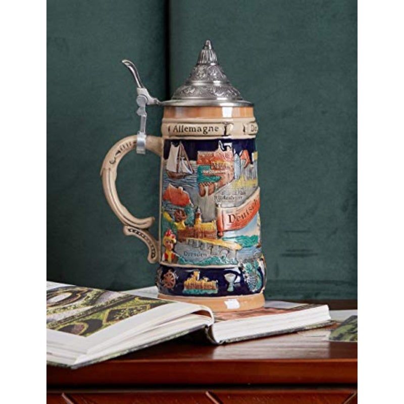 HomeBerry German Beer Stein With Lid 0.6L Ceramic Mug Krug 20.5oz - Image 3