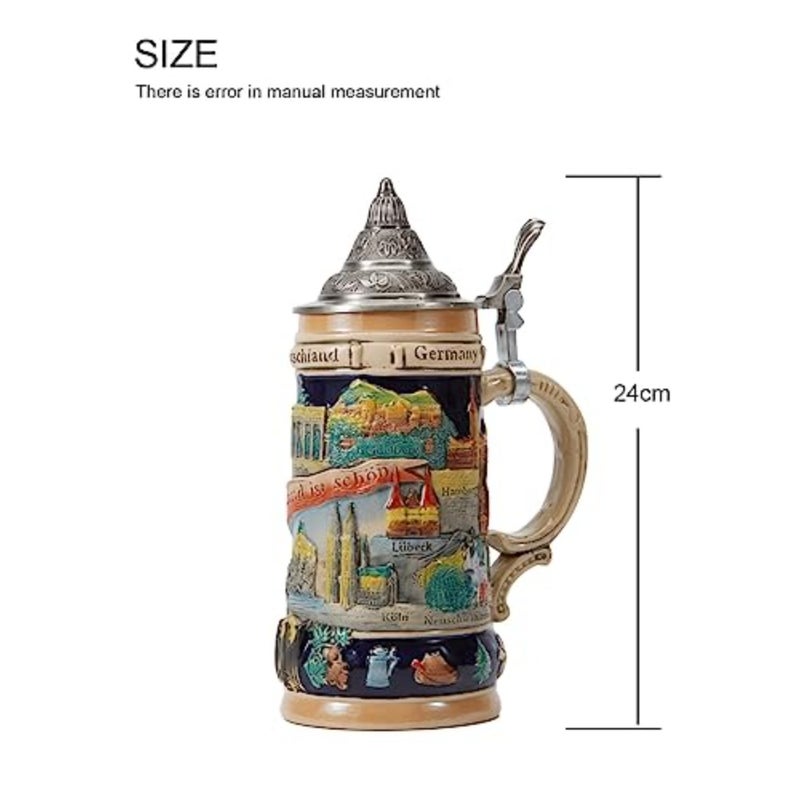 HomeBerry German Beer Stein With Lid 0.6L Ceramic Mug Krug 20.5oz - Image 5