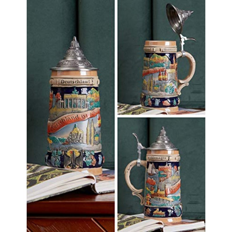 HomeBerry German Beer Stein With Lid 0.6L Ceramic Mug Krug 20.5oz - Image 2