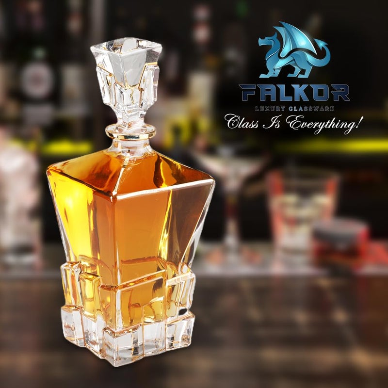 FALKOR Luxury Glassware - Constellation Decanter Elegant Classy Decanter with Gold Styling- Drinking Party Accessory - for Whiskey, Liquor, Scotch, Bourbon, Vodka or Wine - 880ml - Image 4