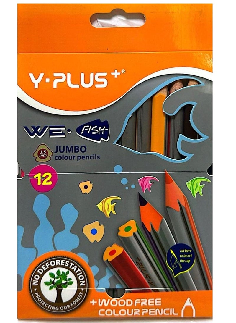 We-Fish Jumbo Colour Pencils - Woodfree (12 Pack)