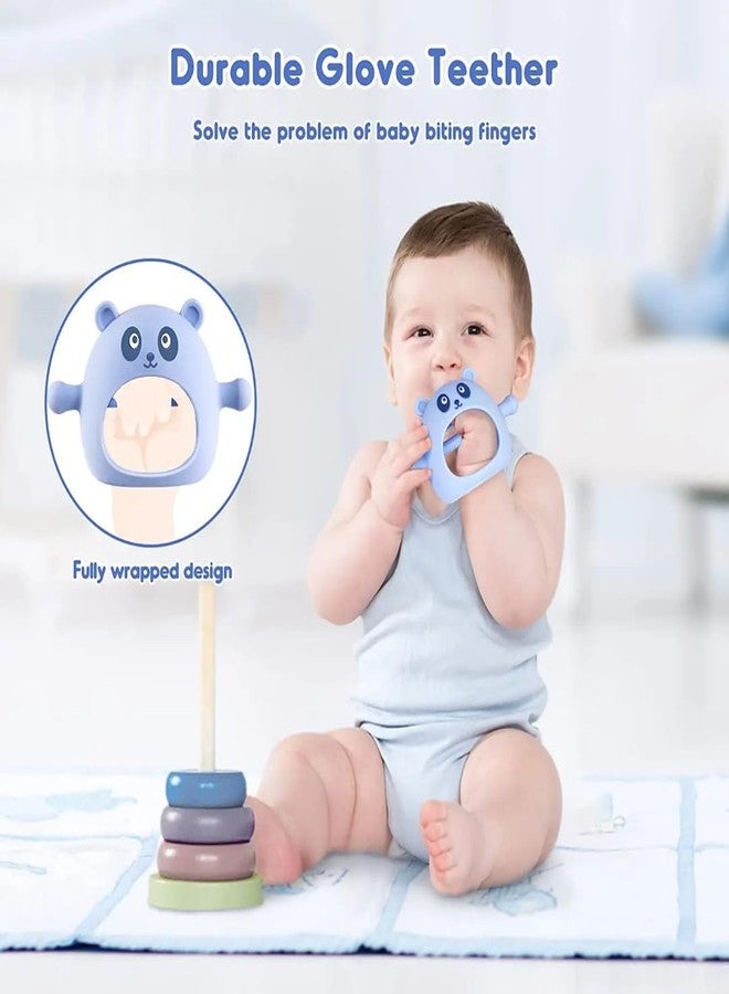 RUKAN Baby Teethers 0 to 6 Months Anti Dropping Wrist Hand Baby Chew Toys for Sucking Needs, Teething Mitten Hand Pacifier for Soothing Gum Pain Relief Panda (Blue) - Image 5