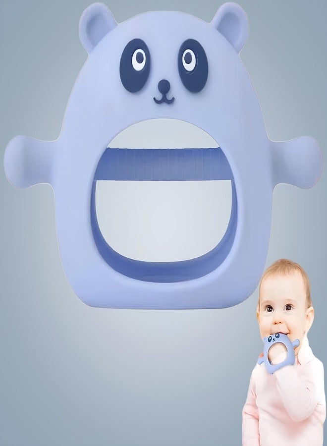 RUKAN Baby Teethers 0 to 6 Months Anti Dropping Wrist Hand Baby Chew Toys for Sucking Needs, Teething Mitten Hand Pacifier for Soothing Gum Pain Relief Panda (Blue) - Image 1