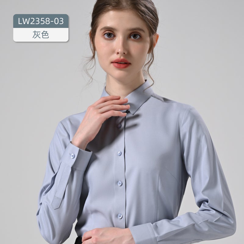 Modal Three-proof Womens White Workwear Shirt Business Non-ironing Long-sleeved Easy-to-care White-collar Blouse Work Clothes Gray (light)-long sleeve