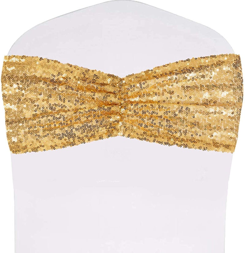 Poise3EHome Gold Sequin Chair Sashes Folding Chair Covers Bow for Party Wedding Reception Decorations 50 PCS