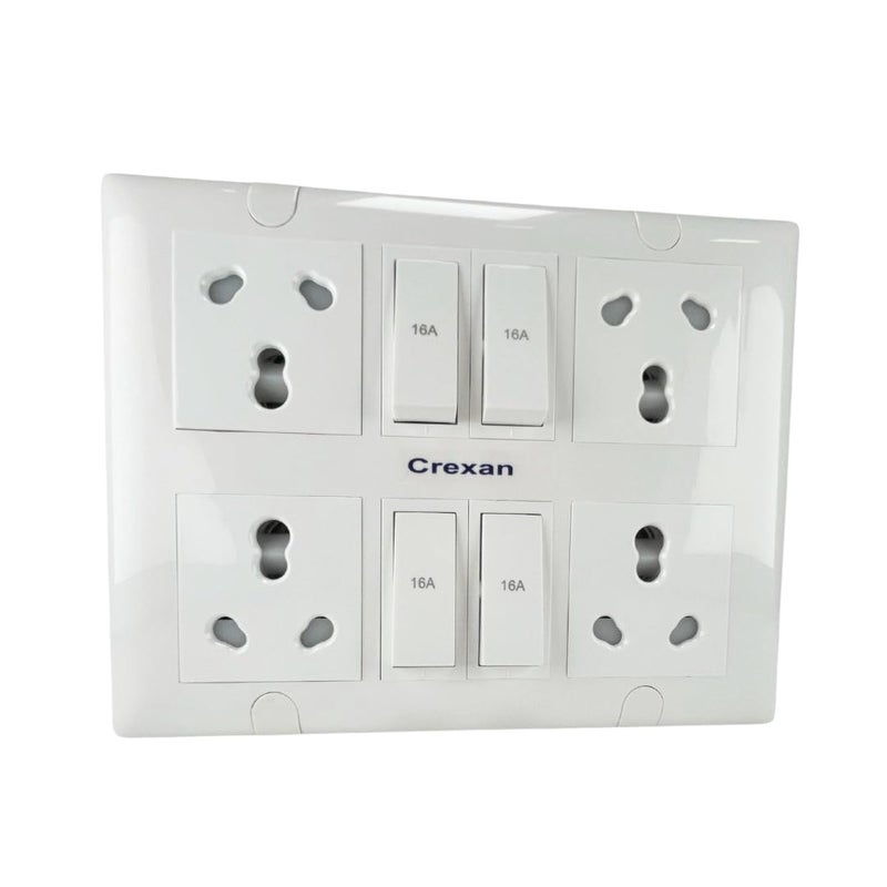 Crexan Extension Board 16A 2500 Wattage with 6A16A Socketwith Safety Shutter 16A Switch 25 Sqmm 3 Core White Copper Wire for Heavy Duty Home Appliance 2500 Wattage Big Plug 10 Meter - Image 2