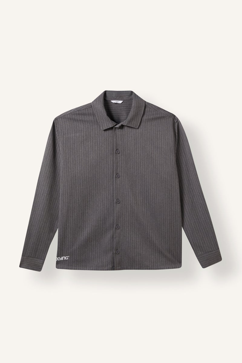 DeFacto Grey Man Overshirt Fit Shirt Collar Striped Shirt Casual - Image 1