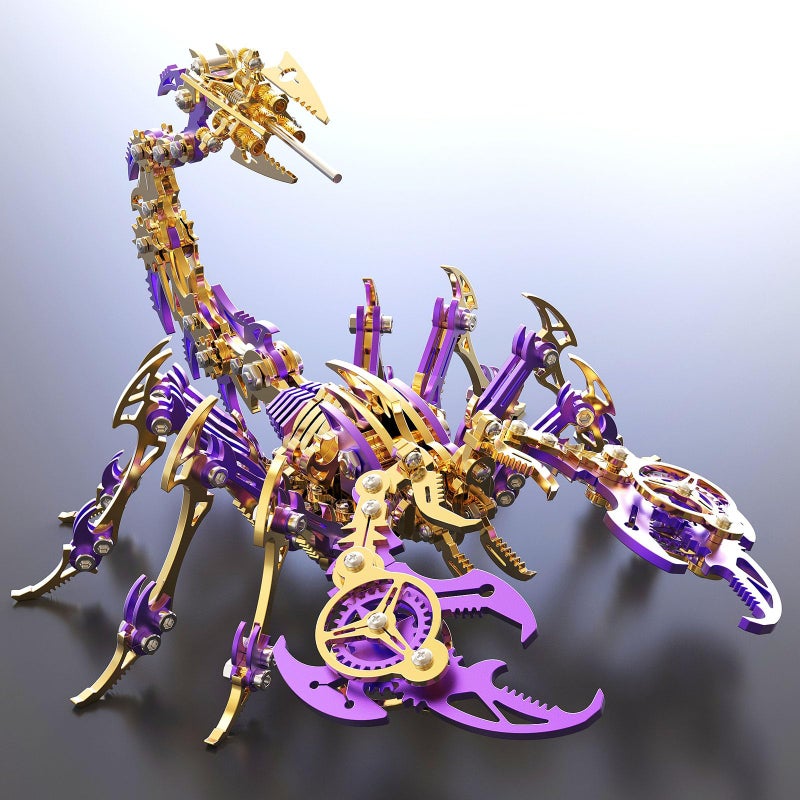 Metalkitor Scorpion 3D Metal Puzzles Kits for Adults Teens 454 Pcs Mechanical Assembly Models 4 Hours to Build Ideal for Gifts and Decorations Gold Purple - Image 3