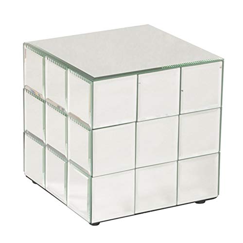 Howard Elliott Collection Howard Elliott Mirrored Puzzle Cube Pedestal Accent Table Beautiful Modern Design Home Decoration Corner Table Short 10 x 10 x 10 Inch