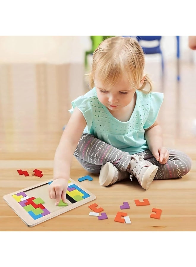 WAHA TOYS 3-in-1 Wooden Educational Puzzle Game for Kids – Tangram, Chess & Tic-Tac-Toe Set – Brain Teaser Learning Toy, Cognitive Skill Development, Multicolor Blocks, Gift for Boys & Girls - Image 3