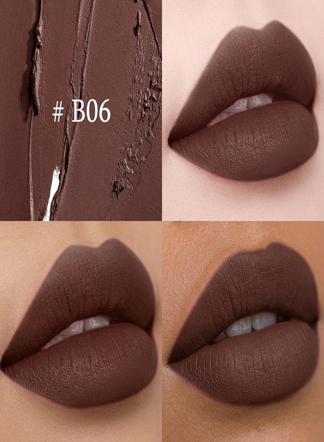 Jutqut Matte Lipstick Lip Crayon, Dark Chocolate Long Lasting Lip Stick, Waterproof Velvet Lip Liner Pencil for Women, 24 Hour Neutral Lipstick, B06 - Image 2