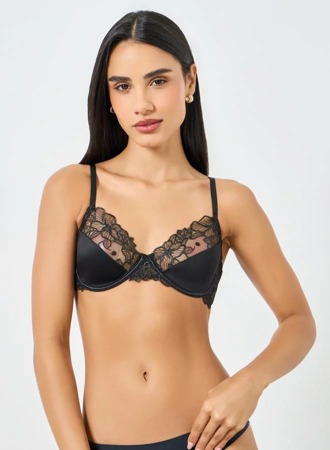 Take Two Black Lace Patchwork Padded Wired Bra