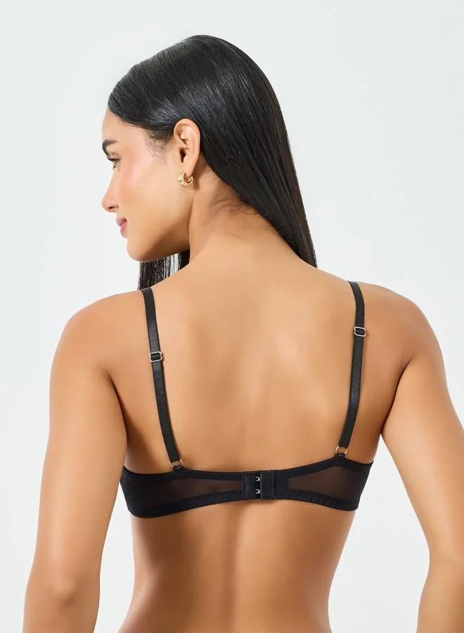Take Two  Black Lace Patchwork Padded Wired Bra for Women | Best Price UAE