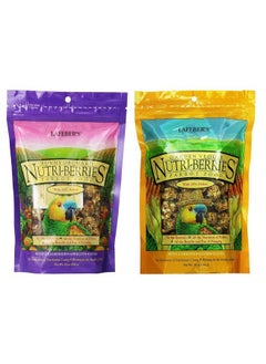 LAFEBER'S Nutri-Berries Parrot Food 2 Flavor Variety Sampler Bundle, (1) Each: Sunny Orchard with Cranberries Apricots Dates, Garden Veggie with Carrots Peas Broccoli (10 Ounces)