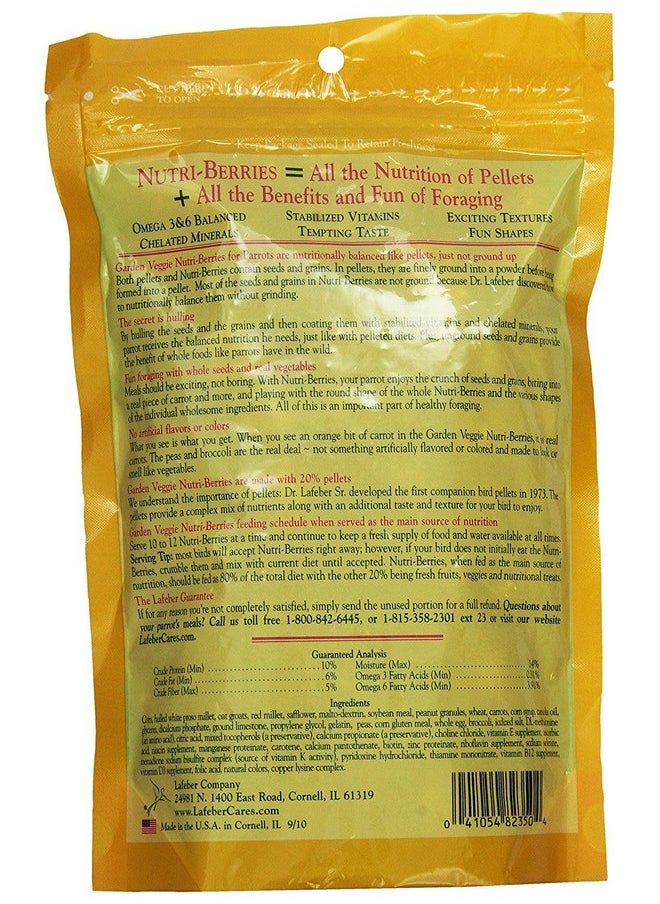 LAFEBER'S - LAFEBER'S Nutri-Berries Parrot Food 2 Flavor Variety Sampler Bundle, (1) Each: Sunny Orchard with Cranberries Apricots Dates, Garden Veggie with Carrots Peas Broccoli (10 Ounces) - Image 1