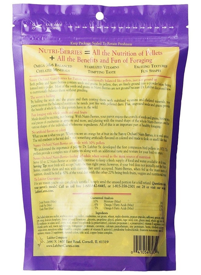 LAFEBER'S - LAFEBER'S Nutri-Berries Parrot Food 2 Flavor Variety Sampler Bundle, (1) Each: Sunny Orchard with Cranberries Apricots Dates, Garden Veggie with Carrots Peas Broccoli (10 Ounces) - Image 1