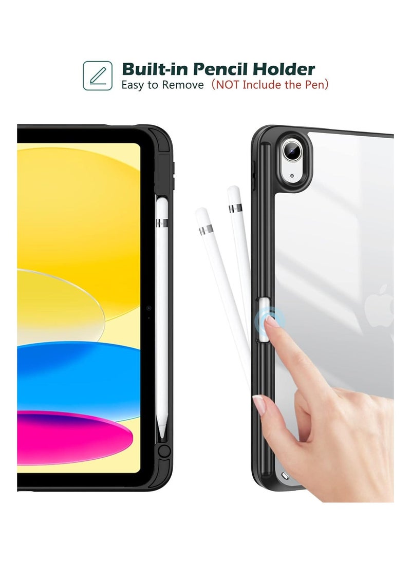 DUSALA iPad 10.9 Inch 10th Gen Case with Pencil Holder 2022 Clear Transparent Back Shell Trifold Protective cover Shockproof Cover for 2022 iPad 10th Gen A2696 A2757 A2777 Black - Image 3