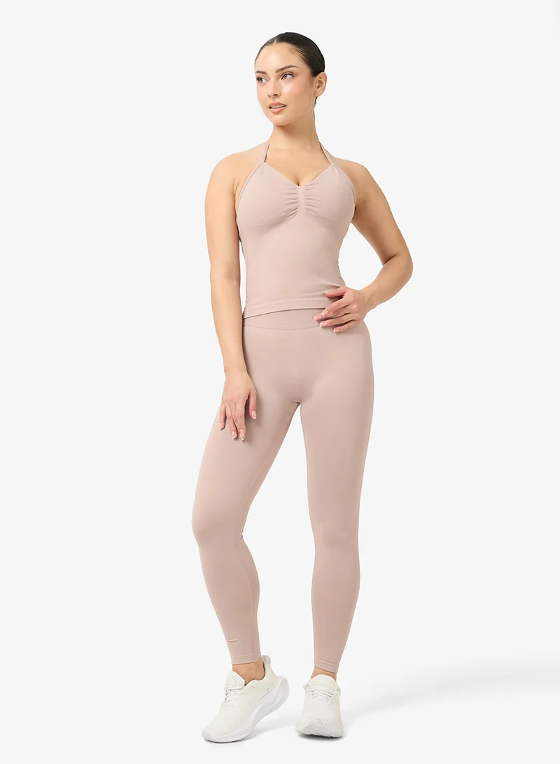 فورورد طقم تانك توب بياقة على شكل حرف  بدون خياطة بلمسة ناعمة وسروال ضيق