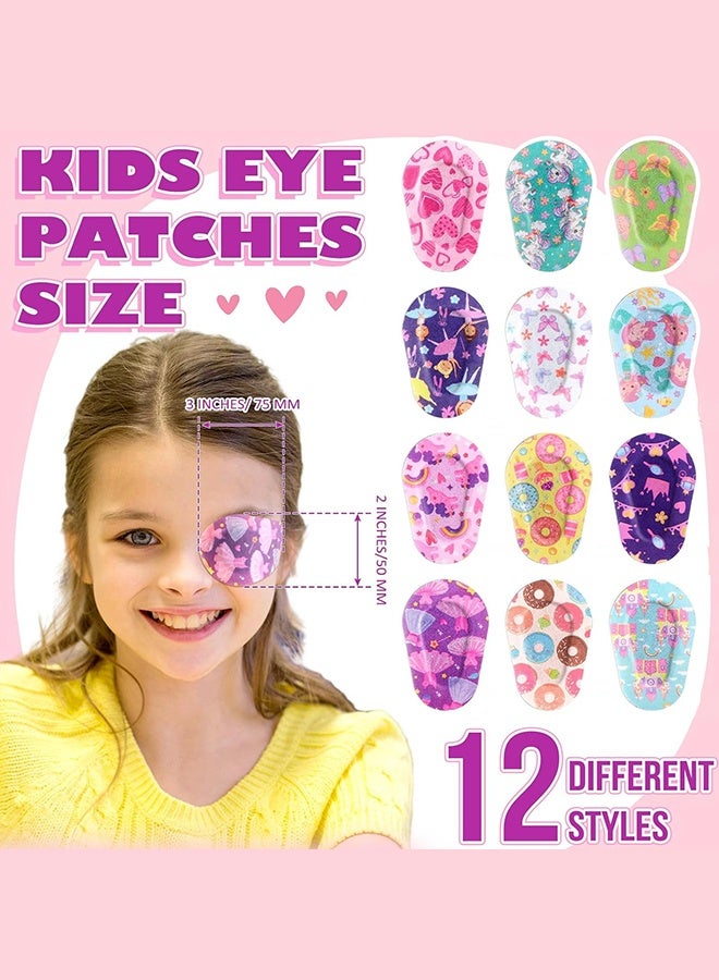 Organizer 24 Pcs Adhesive Eye Patches for Kids Girls Toddler Eye Patches Bulk Breathable Material, Light Blocking Cotton Colorful and Fun Designs Adhesive Bandages for Girls, 12 Styles - Image 2