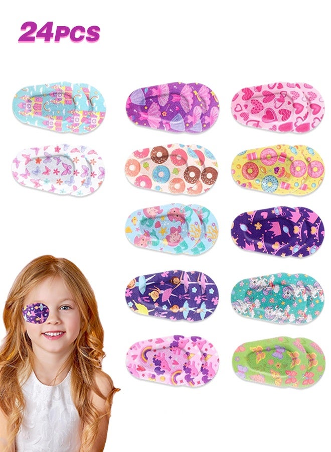 Organizer 24 Pcs Adhesive Eye Patches for Kids Girls Toddler Eye Patches Bulk Breathable Material, Light Blocking Cotton Colorful and Fun Designs Adhesive Bandages for Girls, 12 Styles - Image 1